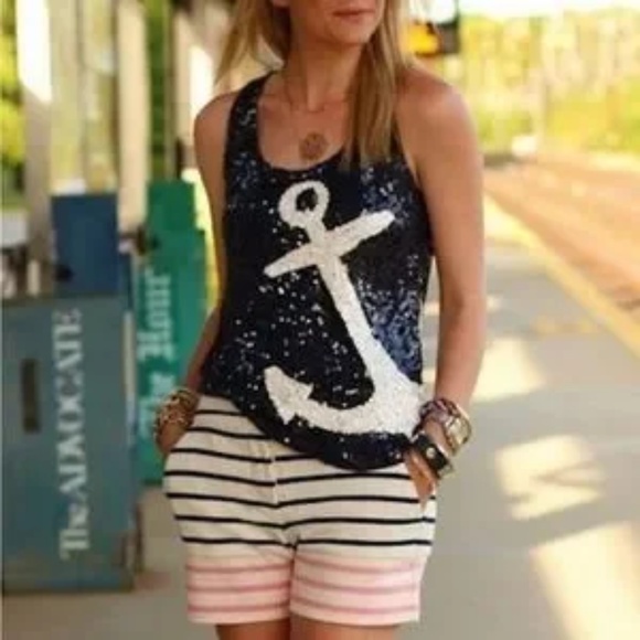J. CREW . Sequin Anchor Tank - Picture 1 of 3